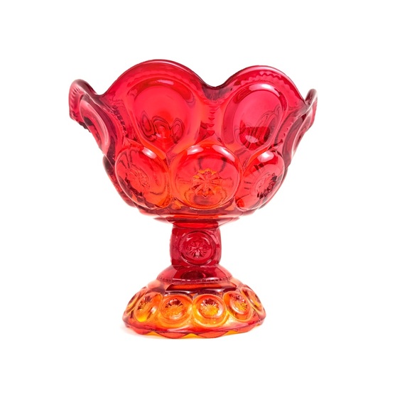 moon and stars Other - Vintage Footed Bowl Amberina Moon & Stars Glass Compote Candy Dish. Red And gold